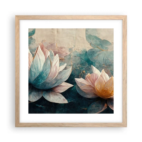 Pôster com moldura de carvalho claro - Estrelas do lago - 40x40 cm