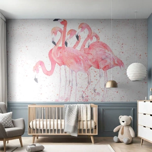 Papel de Parede Autocolante Deluxe Sticker - Conjunto cor-de-rosa - Flamingos, Pássaros, Gráficos - 400x280 cm