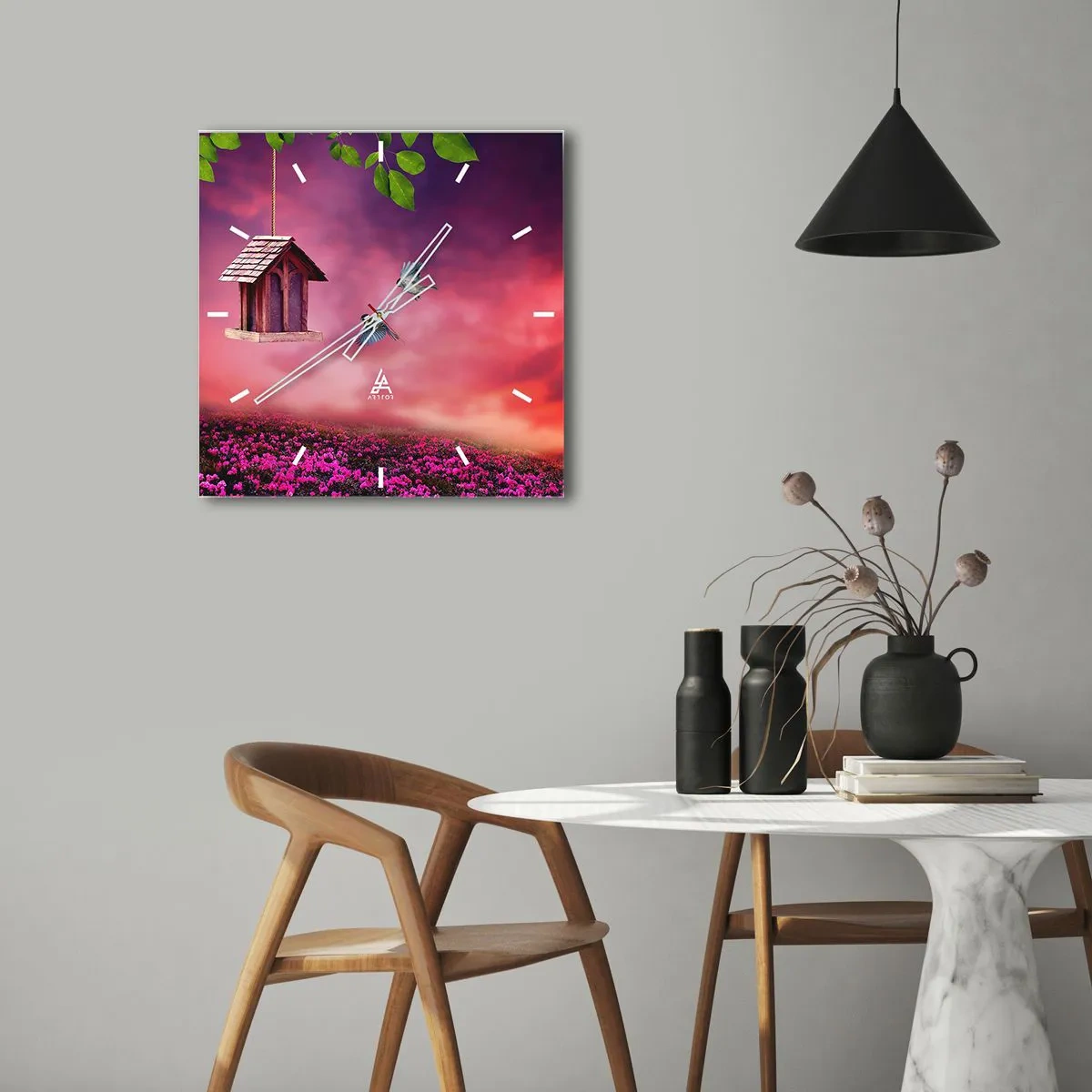 Relógio de parede - Relógio em vidro - Convite para jantar - 40x40 cm