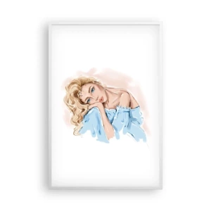 Pôster em moldura branca - Sonhadora em azul - 61x91 cm