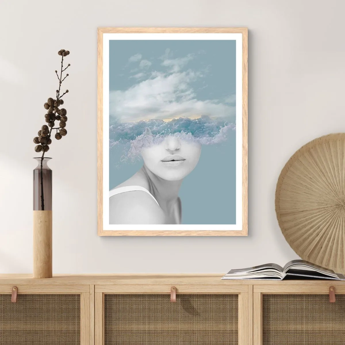 Pôster com moldura de carvalho claro - Com a cabeça nas nuvens - 50x70 cm