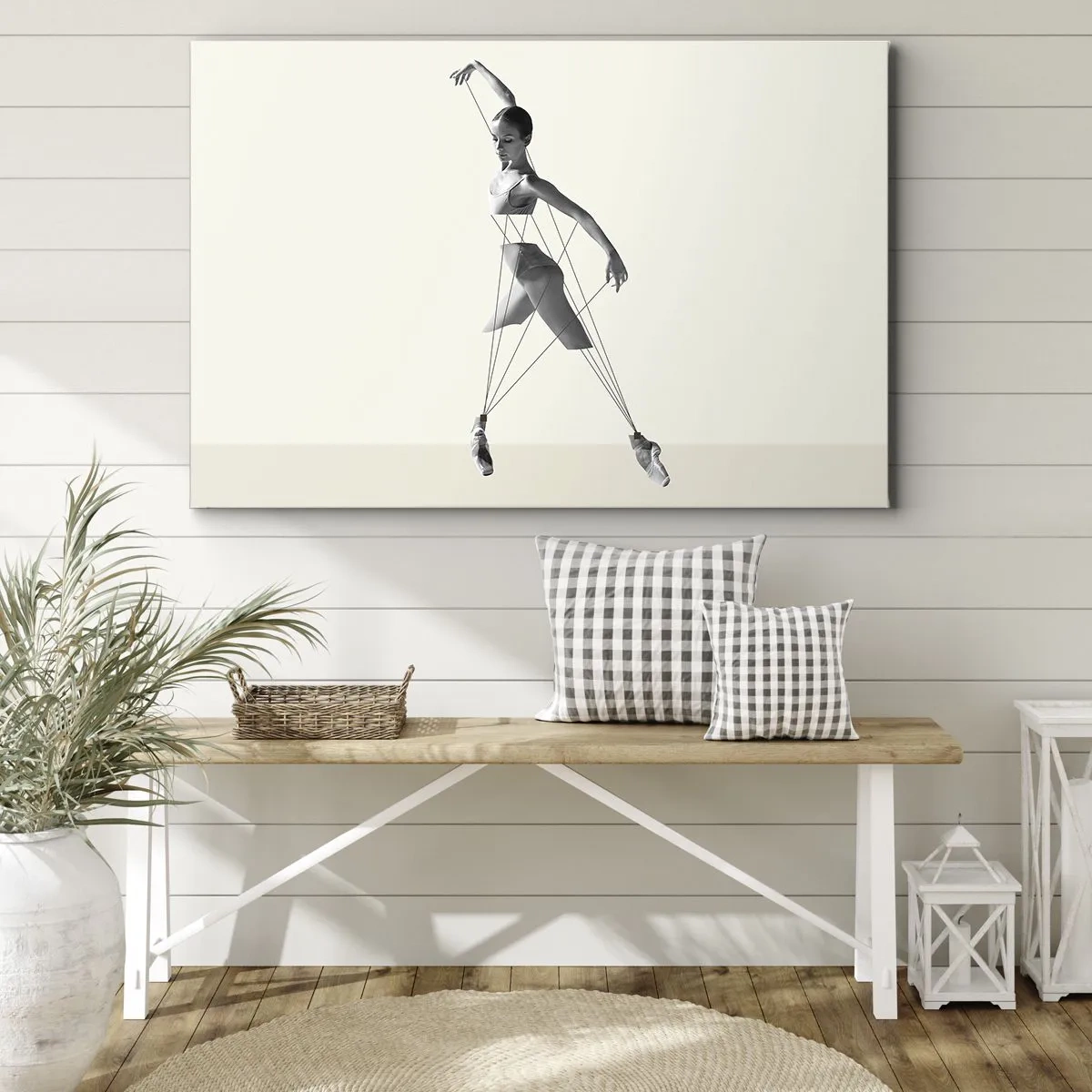 Quadro em tela - Bailarina em uma interpretação geométrica com linhas - 70x50cm - No teatro do mundo - Decoração de parede moderna para a sala de estar e quarto ARTTOR