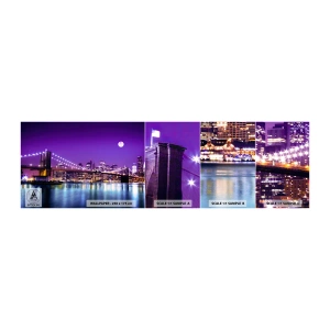 Amostra de Papel de Parede Standard Eco - Luzes de uma grande cidade em roxo - Cidade, Nova Iorque, Ponte do Brooklyn - 100x30 cm