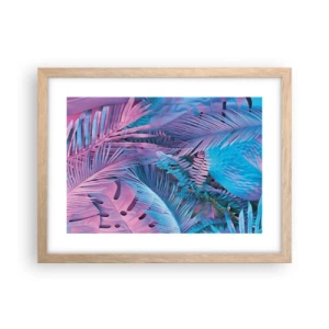 Pôster com moldura de carvalho claro - Trópicos em rosa e azul - 40x30 cm