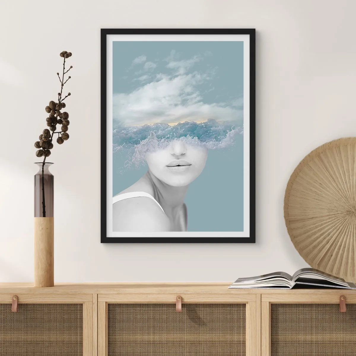 Pôster com moldura preta - Com a cabeça nas nuvens - 61x91 cm