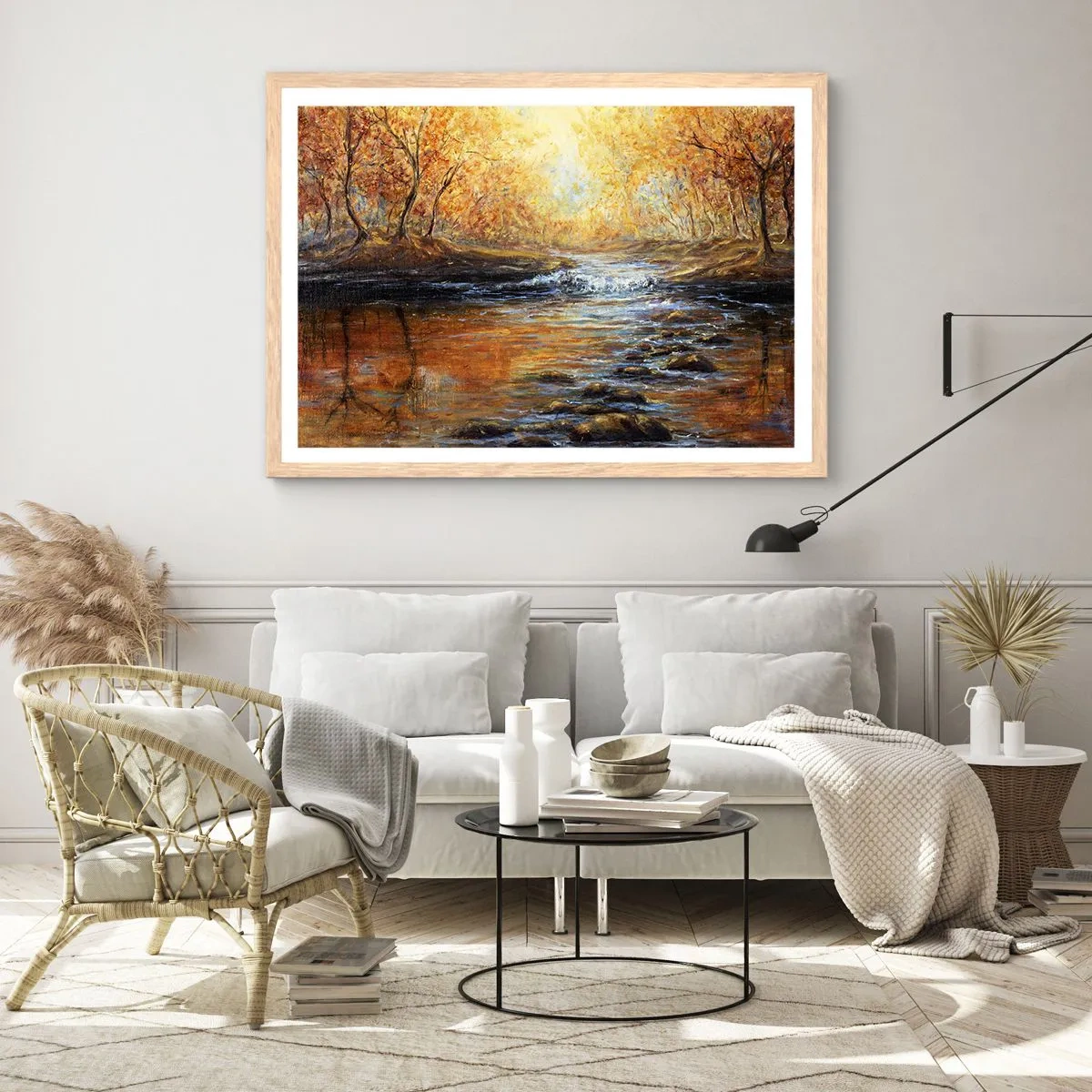Pôster com moldura de carvalho claro - Riacho Dourado - 70x50 cm