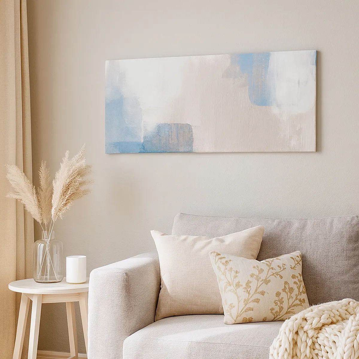 Quadro em tela - Abstração rosa atrás da cortina azul - 30x30 cm