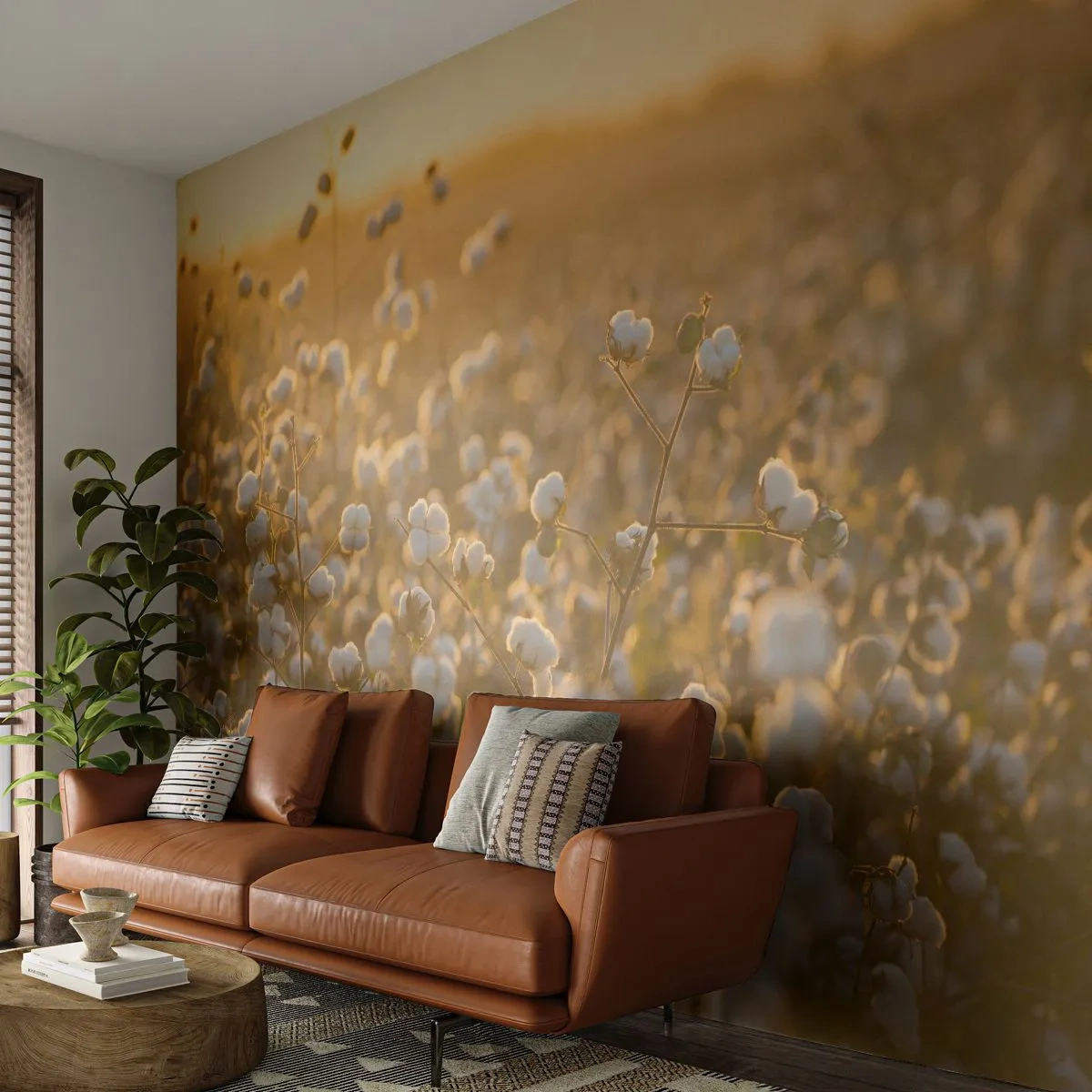 Papel de Parede Premium Sand - Campo macio - Campo de algodão, Ásia, Natureza - 100x70 cm