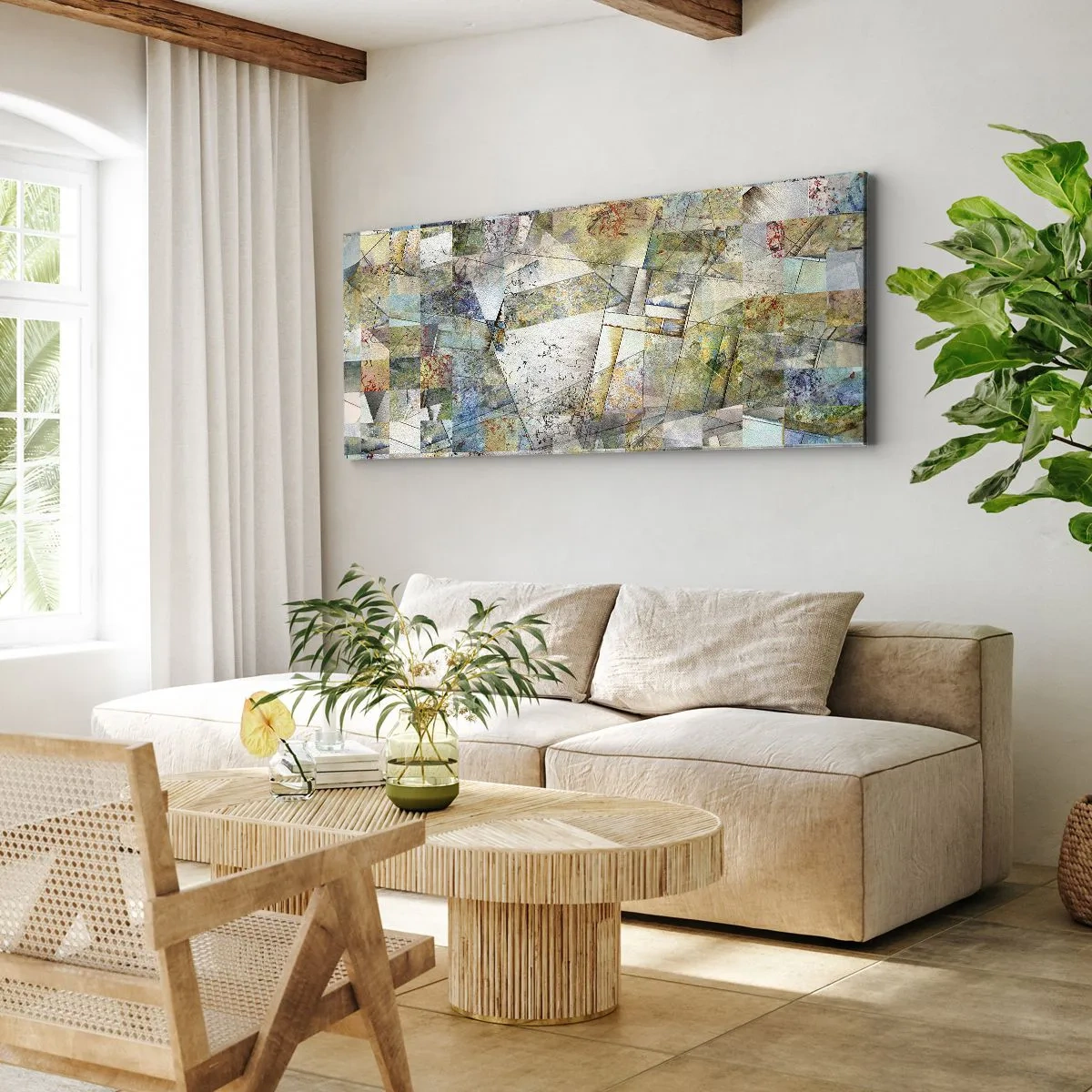 Quadro em tela - Embaralhamento geométrico - 90x30 cm