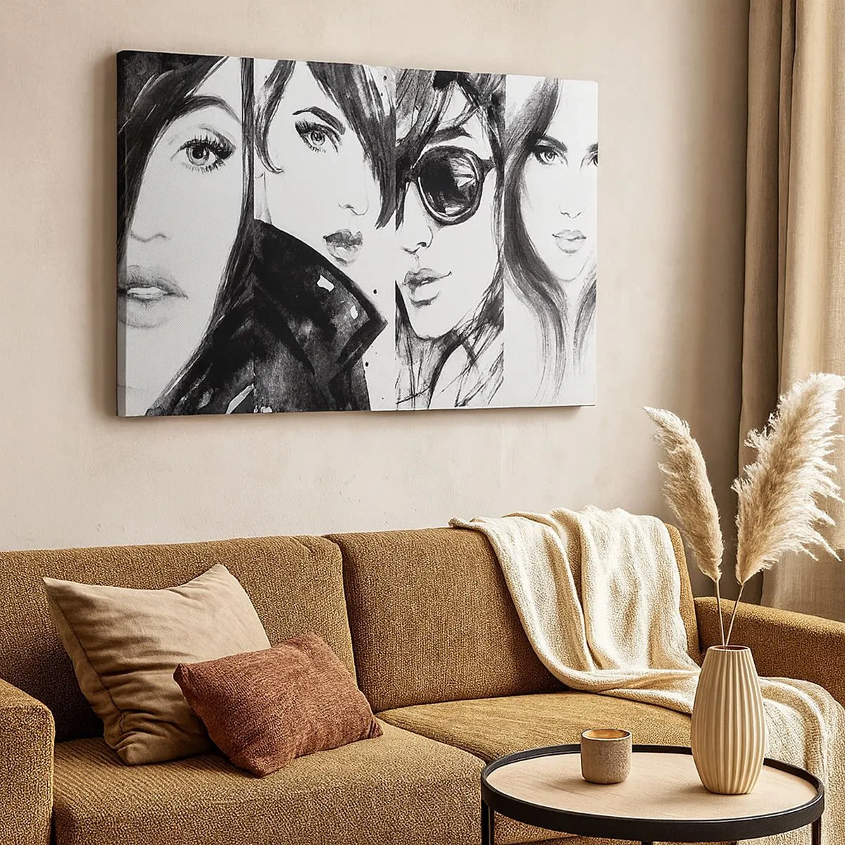 Quadro em tela - Retratos elegantes de mulheres em tons monocromáticos - 70x50cm - Beleza multiplicada - Decoração de parede moderna para a sala de estar e quarto ARTTOR