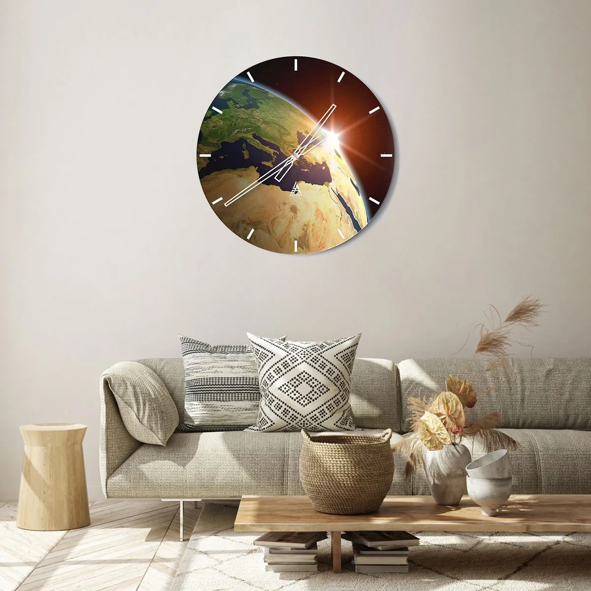 Relógio de parede - Relógio em vidro - Vista da Terra do espaço com raios de sol no horizonte - 30x30cm - Nascer do Sol - Decoração de parede moderna para a sala de estar, cozinha e quarto ARTTOR