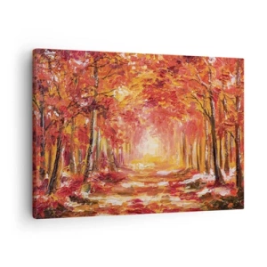 Quadro em tela - Floresta de outono em tons de cobre e dourado - 70x50cm - Floresta de cobre - Decoração de parede moderna para a sala de estar e quarto ARTTOR