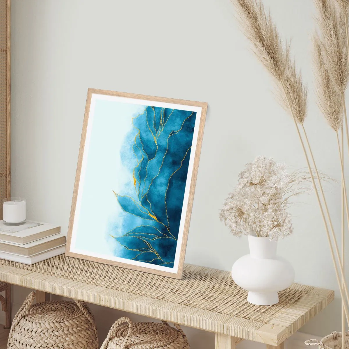 Pôster com moldura de carvalho claro - Azul dourado - 50x70 cm