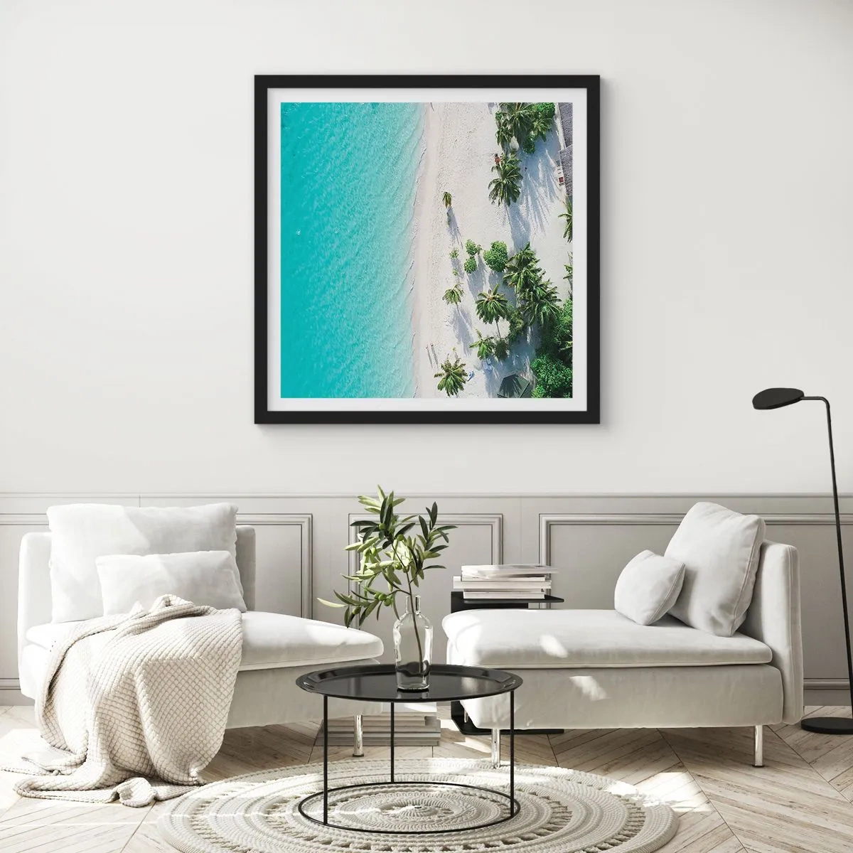 Pôster com moldura preta - Férias no paraíso - 40x40 cm