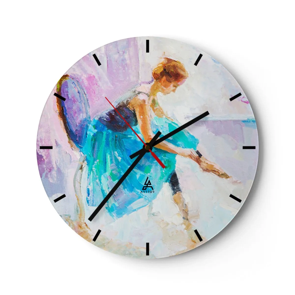 Relógio de parede - Relógio em vidro - Representação artística de uma bailarina em tons pastel - 30x30cm - Graça inefável, charme sutil - Decoração de parede moderna para a sala de estar, cozinha e quarto ARTTOR