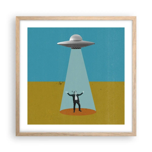 Pôster com moldura de carvalho claro - Encontro próximo - 50x50 cm