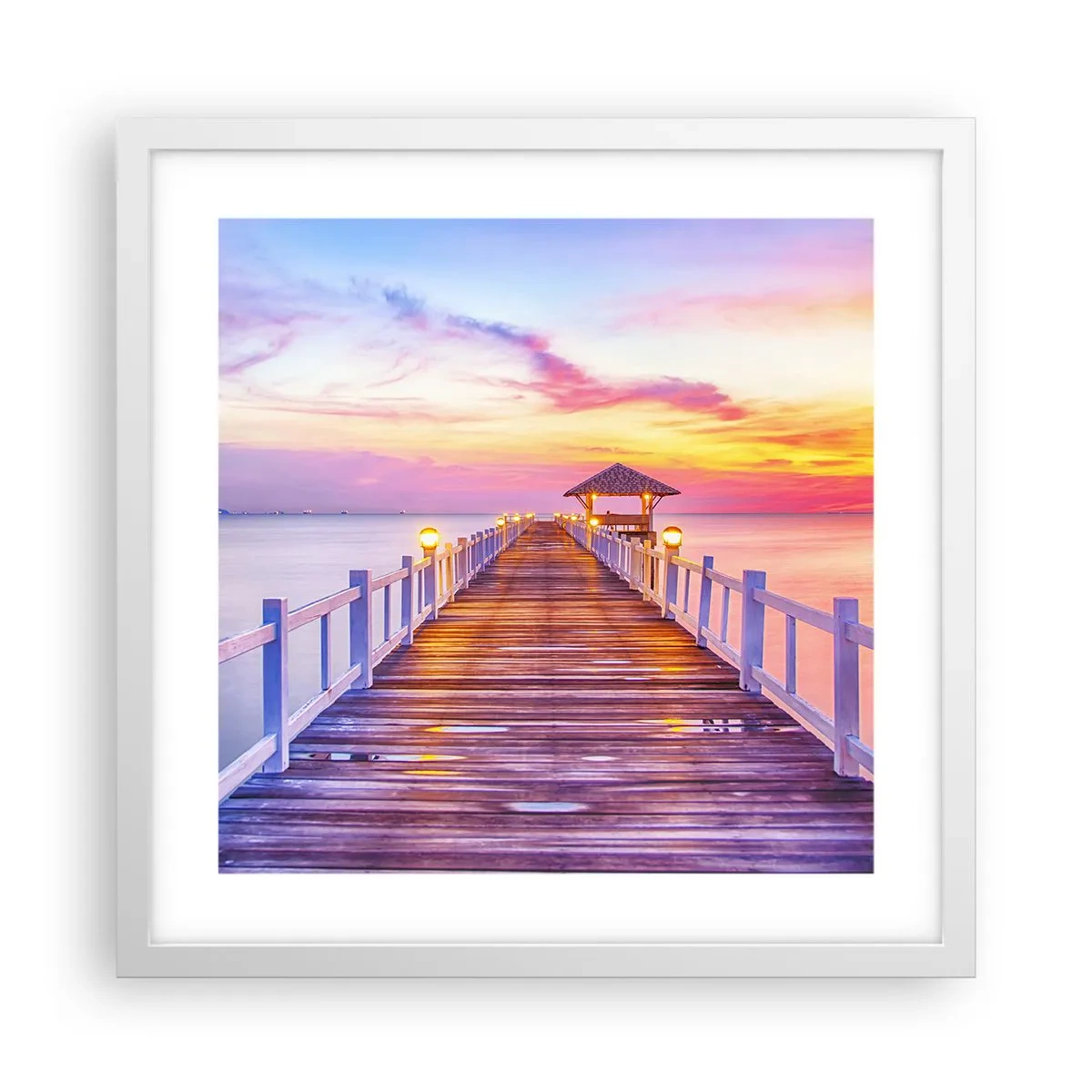 Pôster em moldura branca - O silêncio lilás-dourado da noite - 40x40 cm