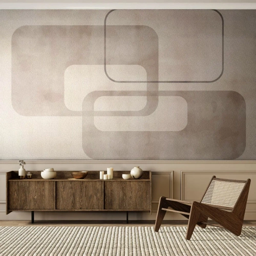 Papel de Parede Standard Eco - Formas geométricas bege em um fundo claro - 100x70cm - Argamassa geométrica - Decoração de parede moderna para a sala de estar e quarto ARTTOR