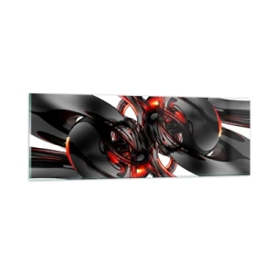 Quadro em vidro - Movimento em grafite e vermelho - 90x30 cm