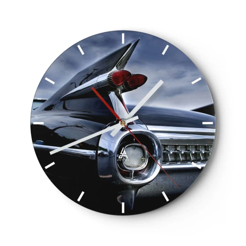 Relógio de parede - Relógio em vidro - Vista traseira de um carro clássico com luzes vermelhas - 30x30cm - É por isso que é lindo! - Decoração de parede moderna para a sala de estar, cozinha e quarto ARTTOR