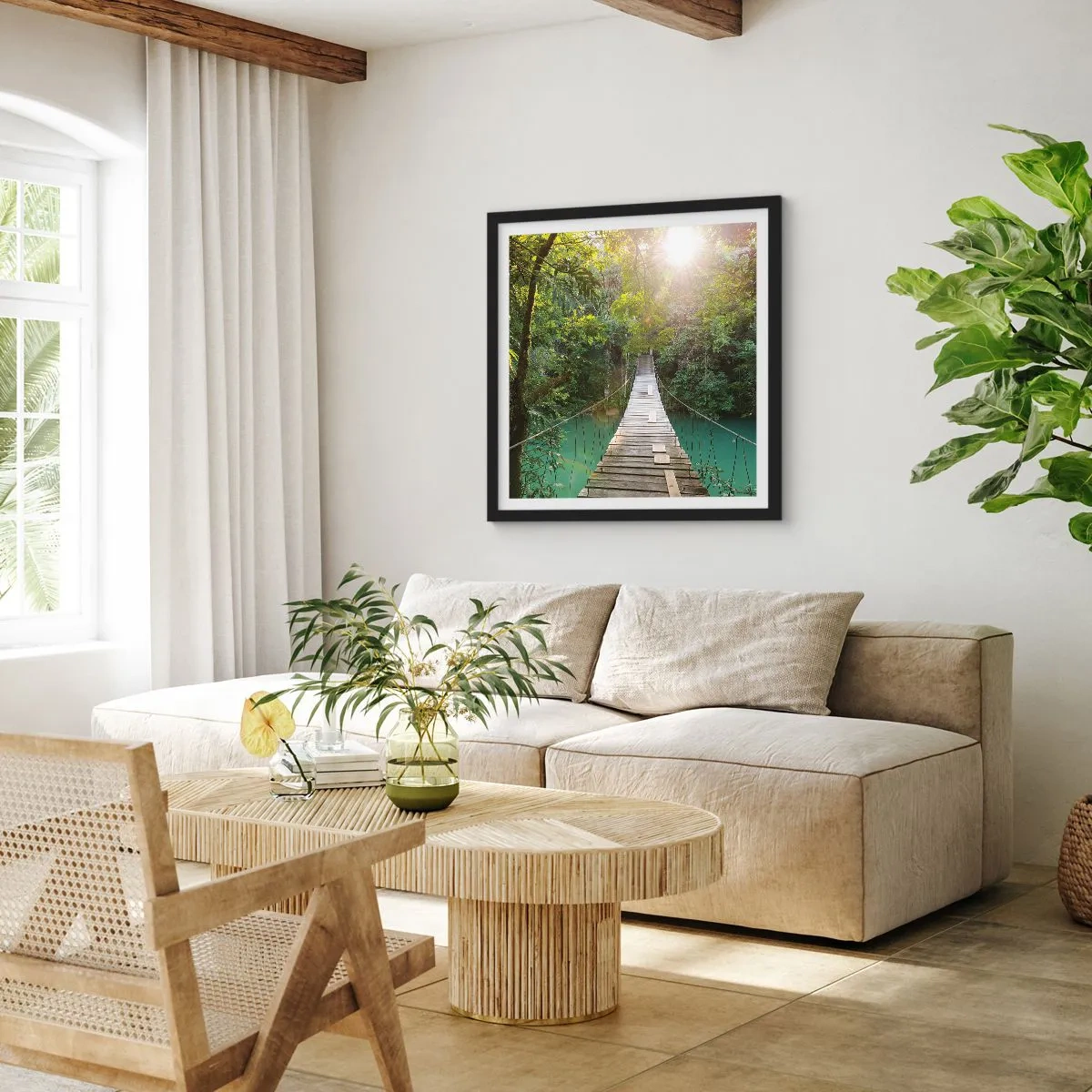 Pôster com moldura preta - Da água azul para a floresta azul - 60x60 cm