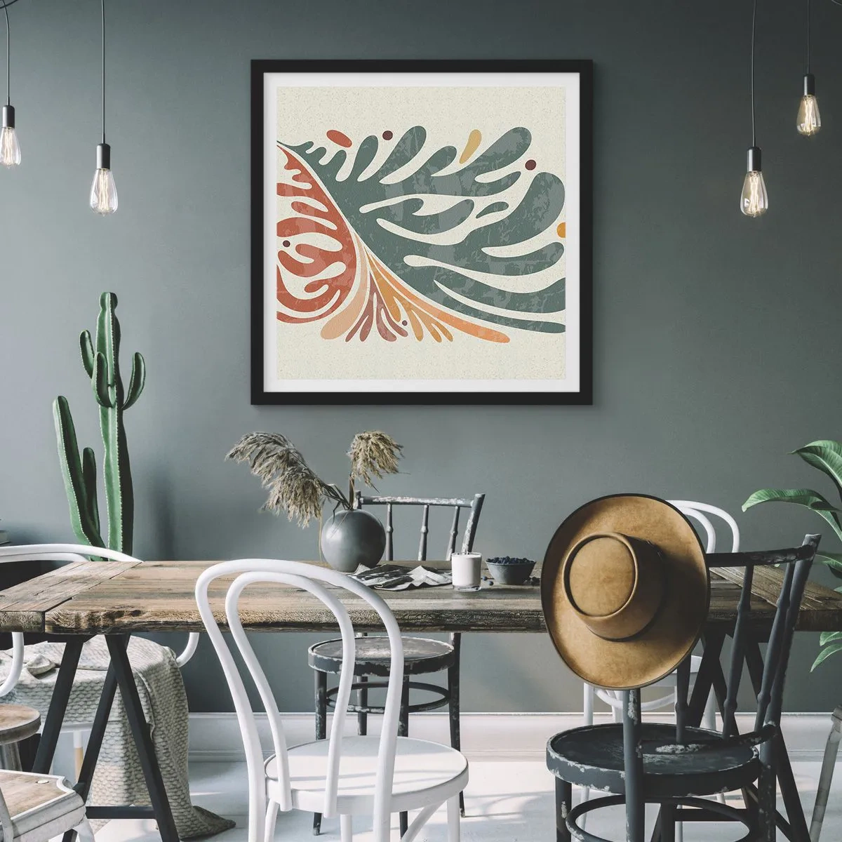 Pôster com moldura preta - Folha multicolorida - 50x50 cm