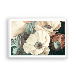 Pôster em moldura branca - O sussurro das papoulas - 91x61 cm