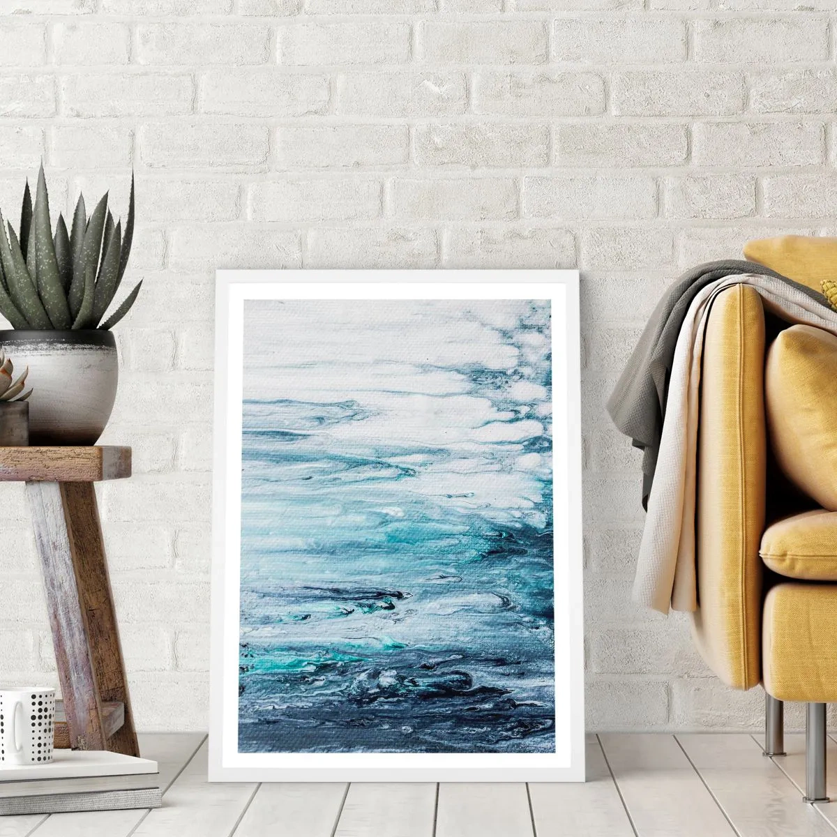 Pôster em moldura branca - Estalactites em azul - 61x91 cm