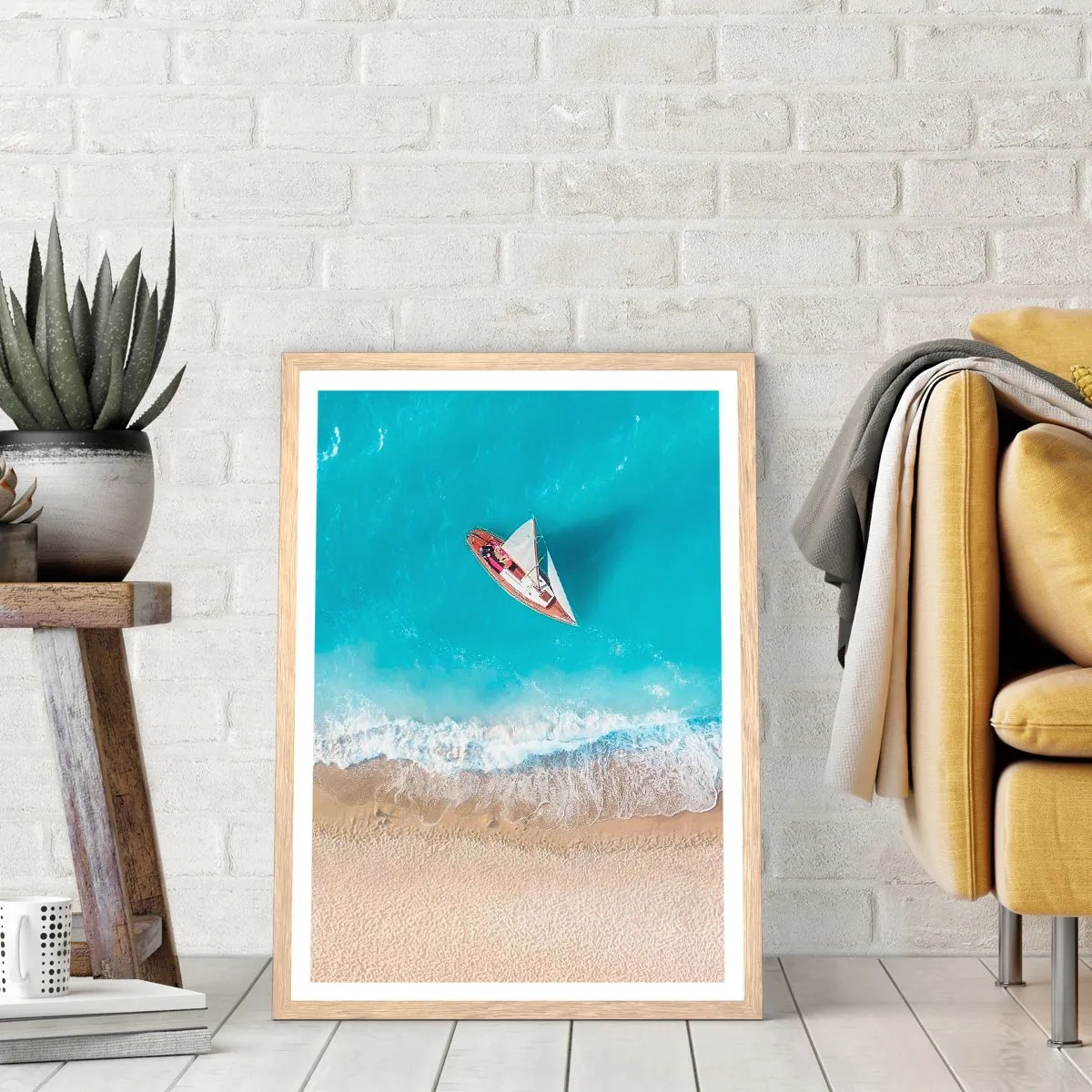 Pôster com moldura de carvalho claro - No limite do azul e do ouro - 40x50 cm