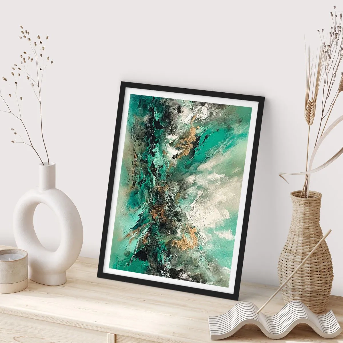 Pôster com moldura preta - Surf esmeralda e preto - 61x91 cm
