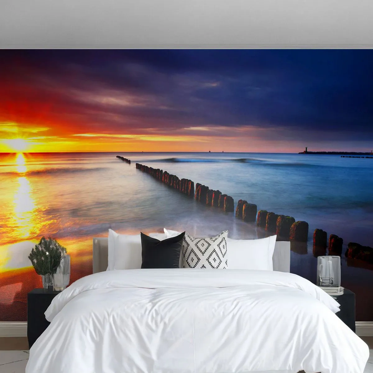 Papel de Parede Autocolante Deluxe Sticker - Ouça o silêncio - Paisagem, Pôr do sol, Praia - 250x175 cm