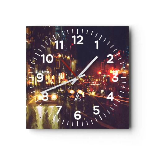 Relógio de parede - Relógio em vidro - Imerso nas luzes da noite - 30x30 cm