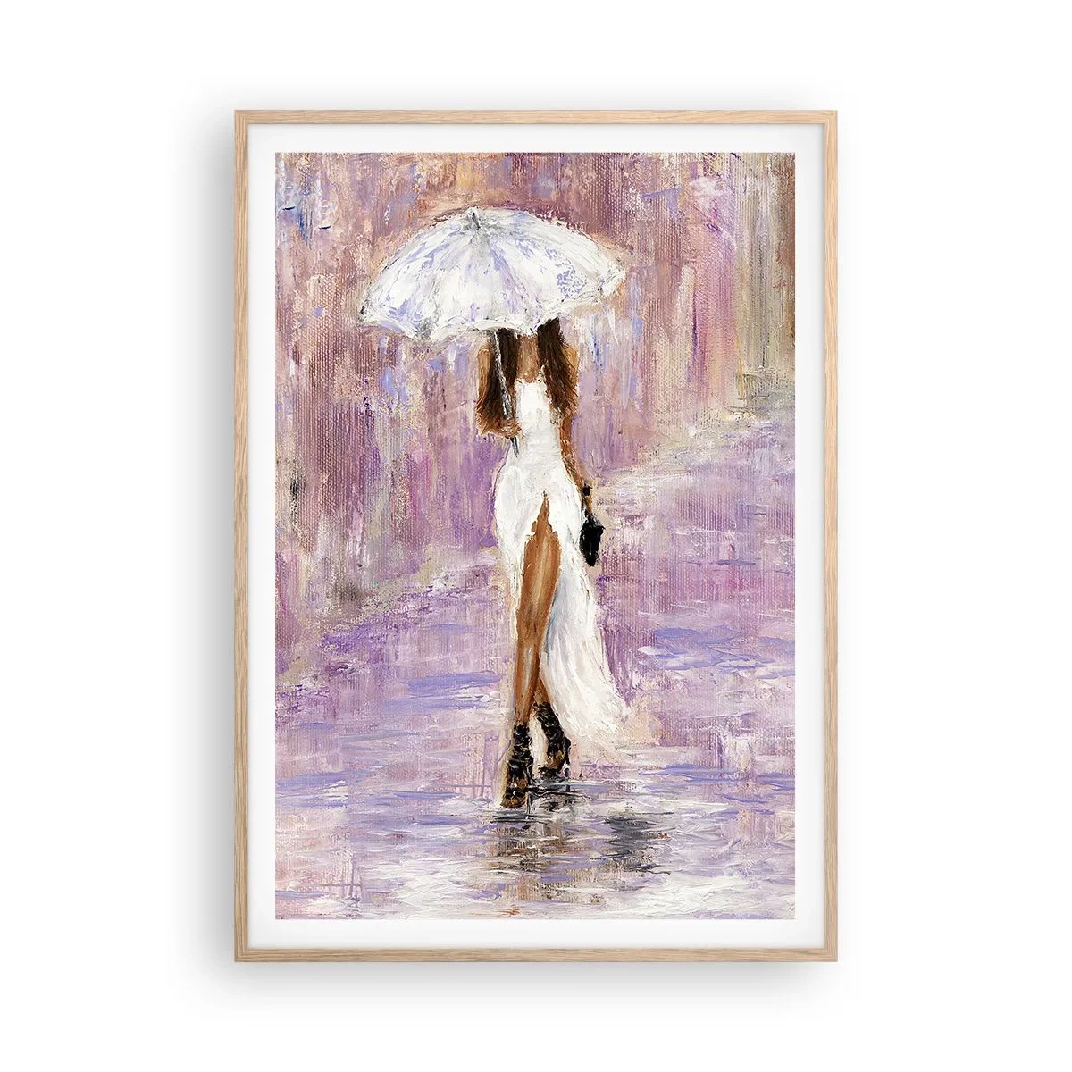 Pôster com moldura de carvalho claro - Na chuva lilás - 70x100 cm