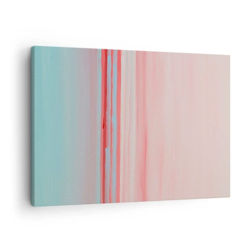 Quadro em tela - Linhas pastel em tons de rosa e azul em uma composição minimalista - 70x50cm - Abstração ao amanhecer - Decoração de parede moderna para a sala de estar e quarto ARTTOR