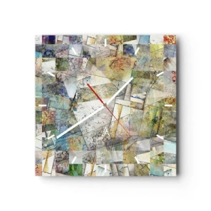 Relógio de parede - Relógio em vidro - Embaralhamento geométrico - 40x40 cm