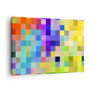 Quadro em tela - Um mosaico colorido de quadrados em várias cores - 70x50cm - Todos diferentes, todos iguais - Decoração de parede moderna para a sala de estar e quarto ARTTOR