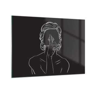 Quadro em vidro - Uma silhueta minimalista de uma mulher fazendo um gesto de silêncio. - 70x50cm - A beleza floresce em silêncio - Decoração de parede moderna para a sala de estar e quarto ARTTOR