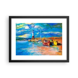 Pôster com moldura preta - Tarde na baía do arco-íris - 40x30 cm