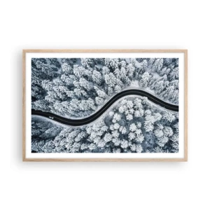 Pôster com moldura de carvalho claro - Pelaa floresta no inverno - 91x61 cm