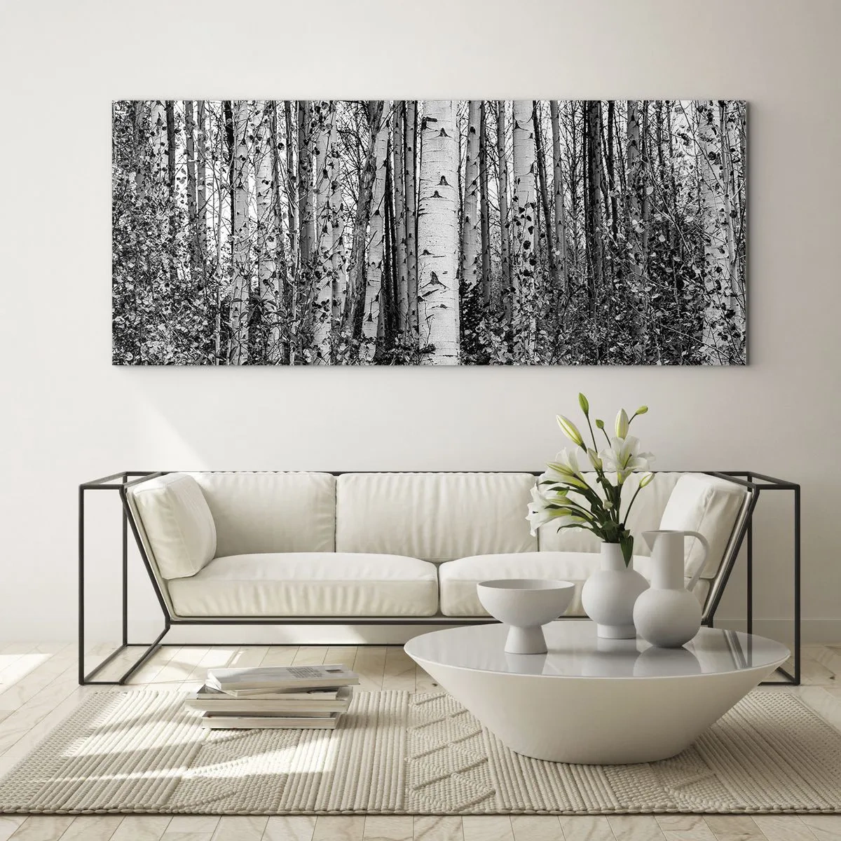 Quadro em vidro - Colunata de bétula - 140x50 cm