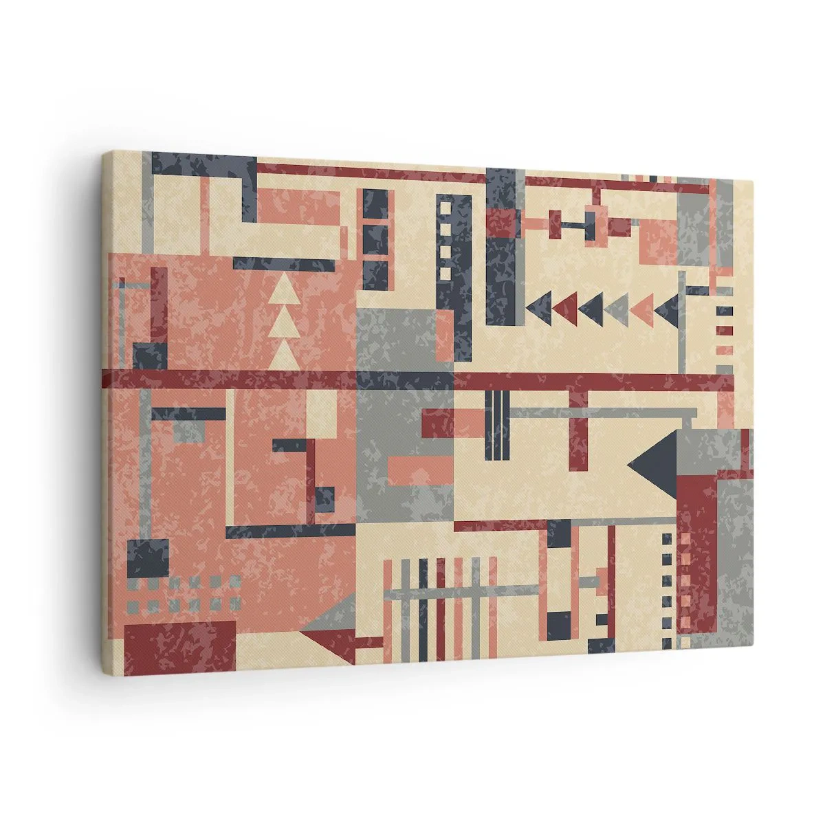 Quadro em tela - Padrão geométrico em tons pastéis de bege, vermelho e cinza - 70x50cm - Combinação de verticais e horizontais - Decoração de parede moderna para a sala de estar e quarto ARTTOR
