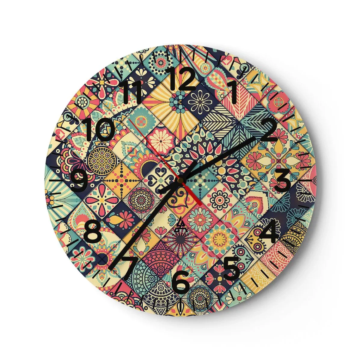 Relógio de parede - Relógio em vidro - Vibrações marroquinas - 30x30 cm