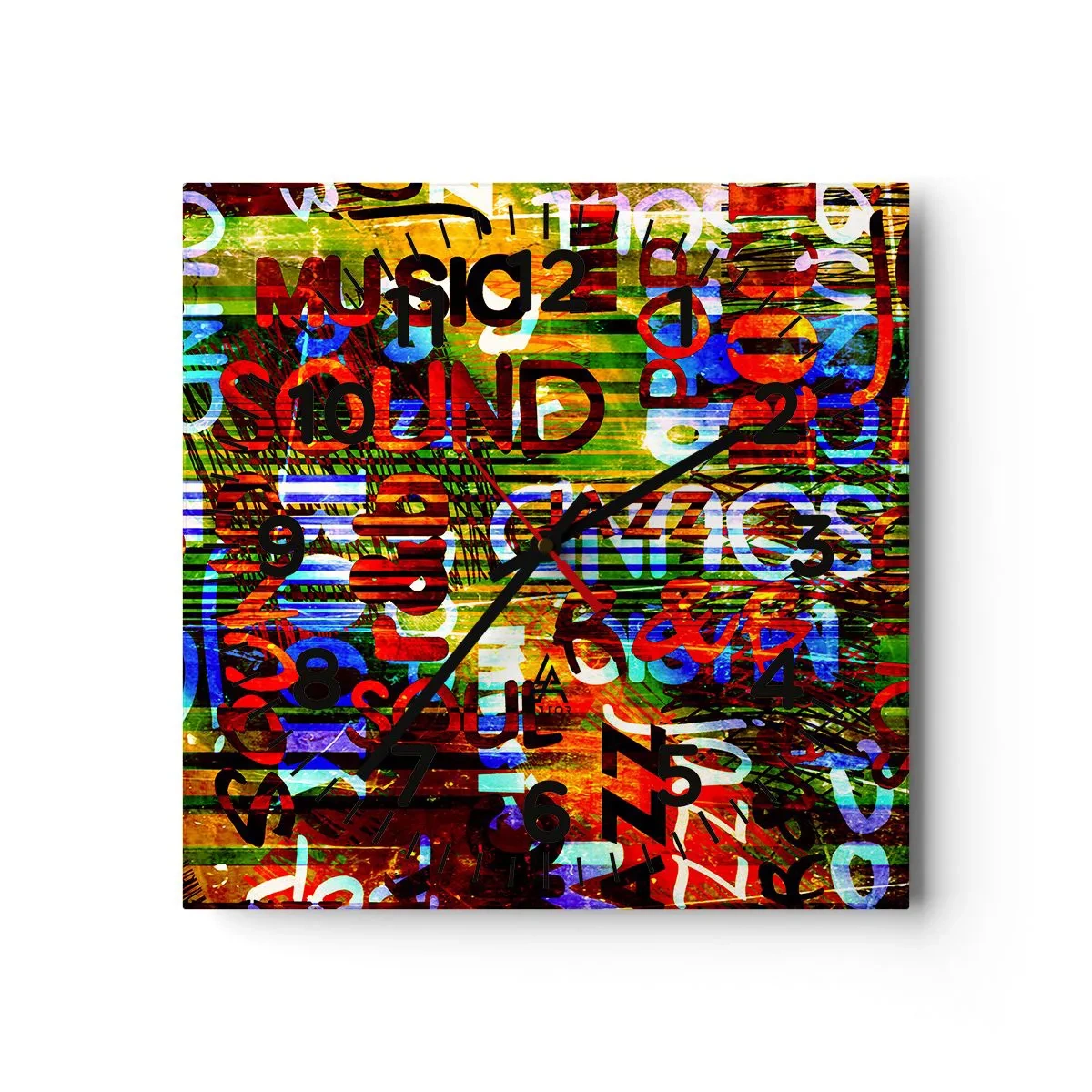 Relógio de parede - Relógio em vidro - Todas as cores do som - 30x30 cm