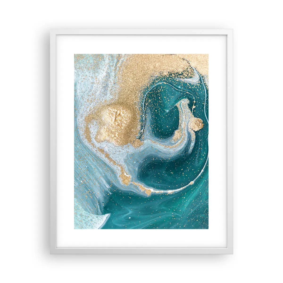 Pôster em moldura branca - Um vórtice de ouro e turquesa - 40x50 cm