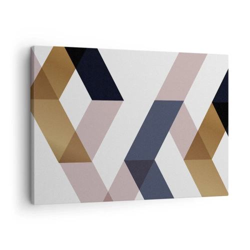 Quadro em tela - Padrões geométricos em tons de dourado e azul marinho - 70x50cm - Planos e ângulos - Decoração de parede moderna para a sala de estar e quarto ARTTOR