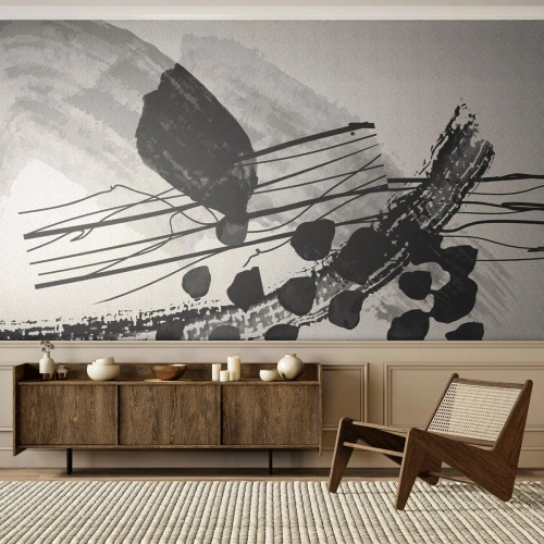 Papel de Parede Premium Sand - Abstração orgánica em preto e branco - Abstração, Moderno, Pedaço - 300x210 cm