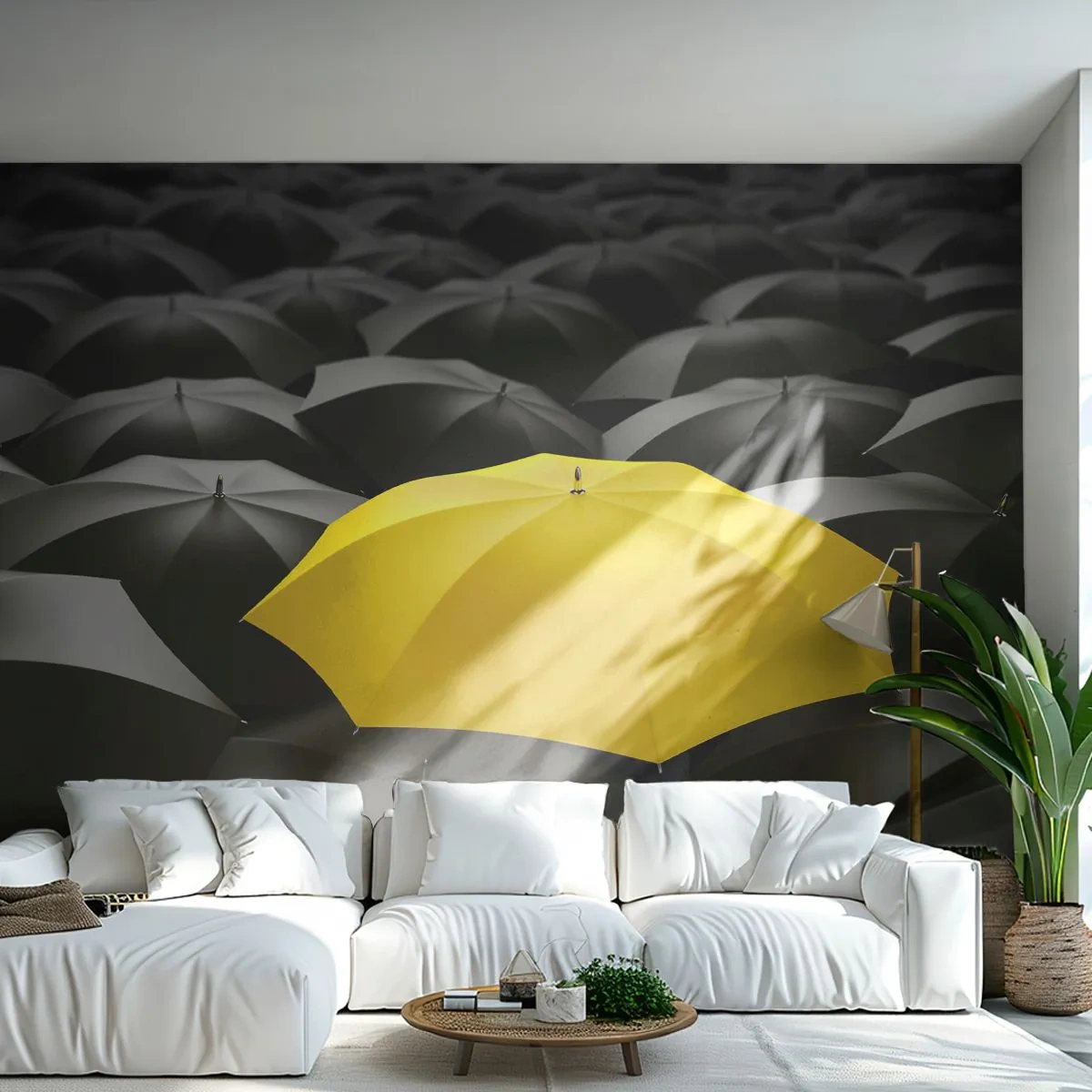 Papel de Parede Autocolante Deluxe Sticker - Adeus à tristeza - Guarda-chuvas Amarelos, Gráficos, Conceito - 250x175 cm