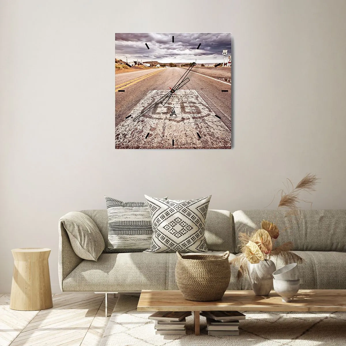Relógio de parede - Relógio em vidro - Mother Road - uma lenda americana - 30x30 cm