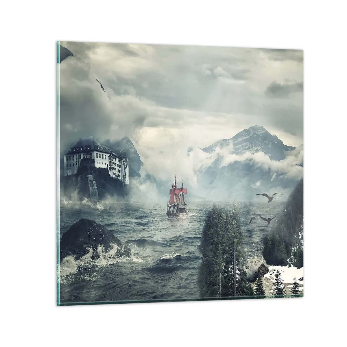 Quadro em vidro - Nas águas mágicas - 40x40 cm