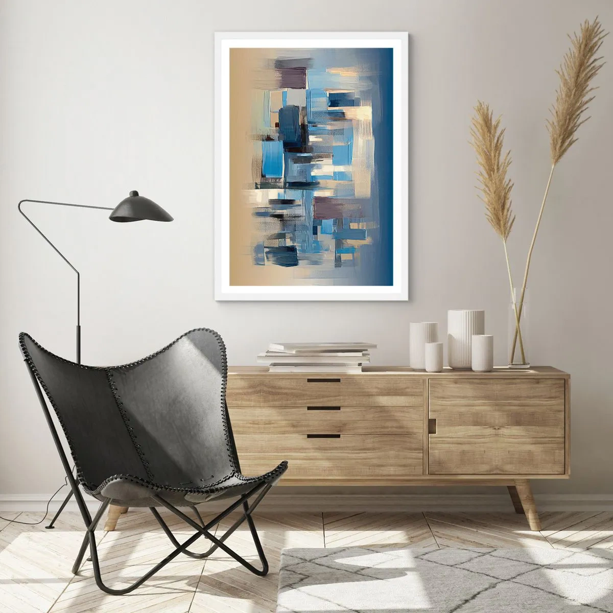 Pôster em moldura branca - Construção azul - 61x91 cm